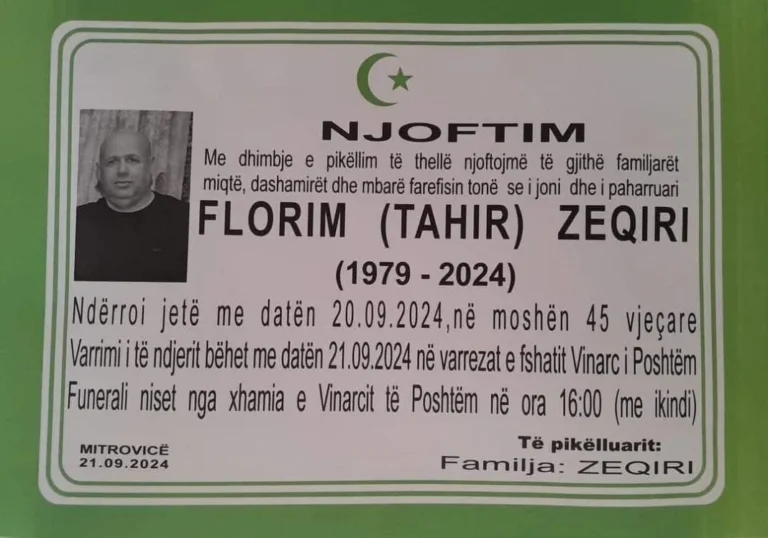 Sot bëhet varrimi i Florim Zeqirit i cili u vra dje në qendër të Mitrovicës
