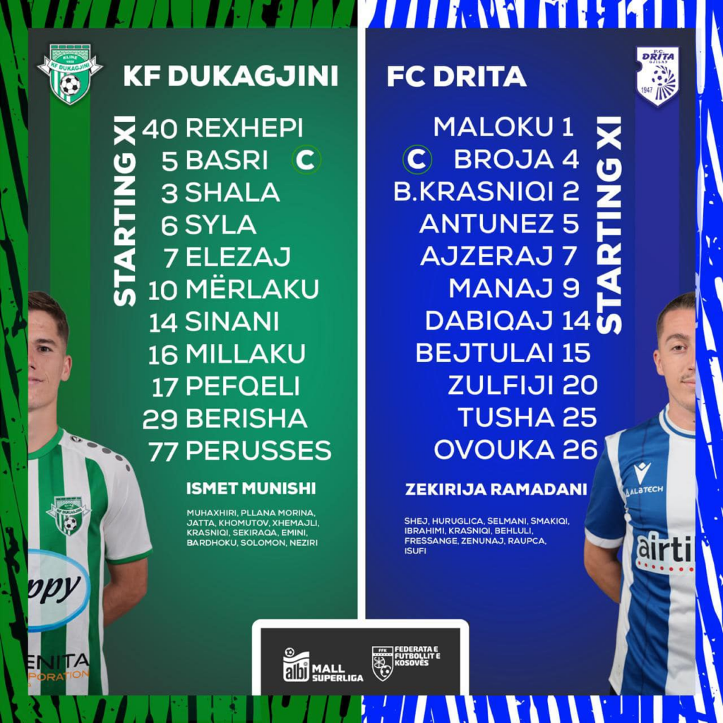 Formacionet zyrtare Dukagjini-Drita dhe Ballkani-Ferizaj