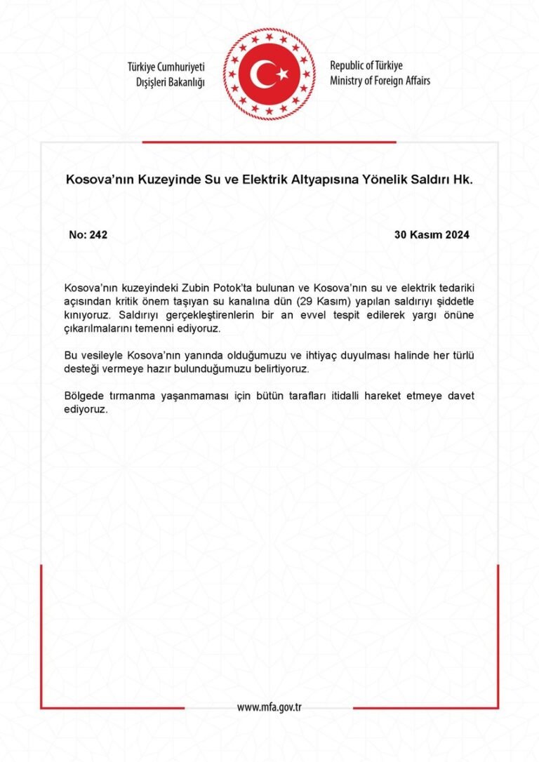 Turqia dënon ashpër sulmin në Zubin Potok