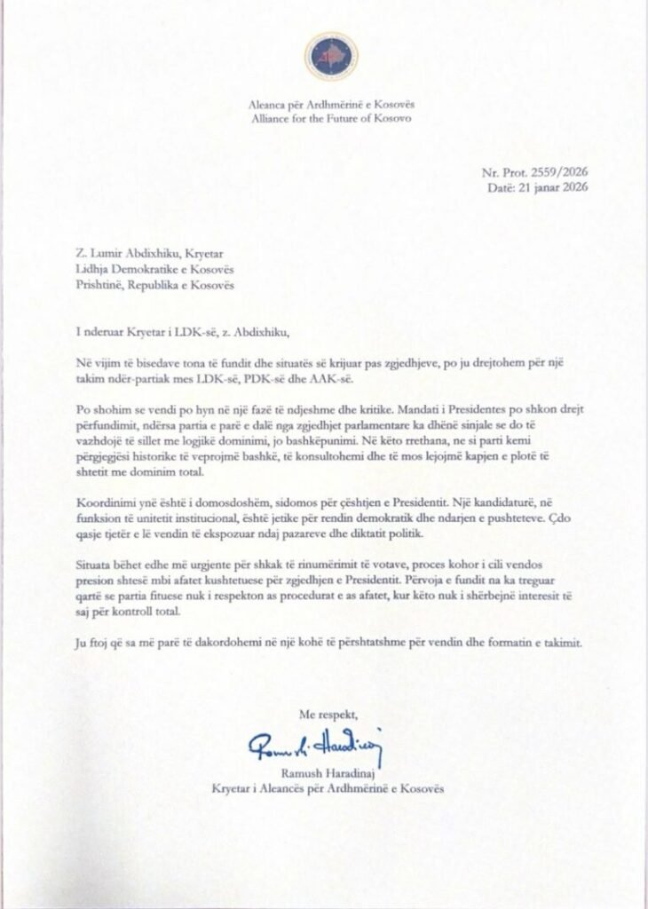 Letrat e Haradinajt për opozitën