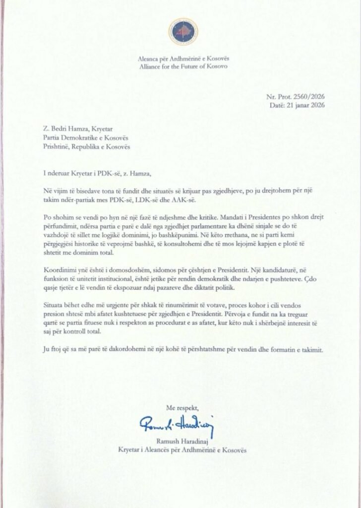 Letrat e Haradinajt për opozitën