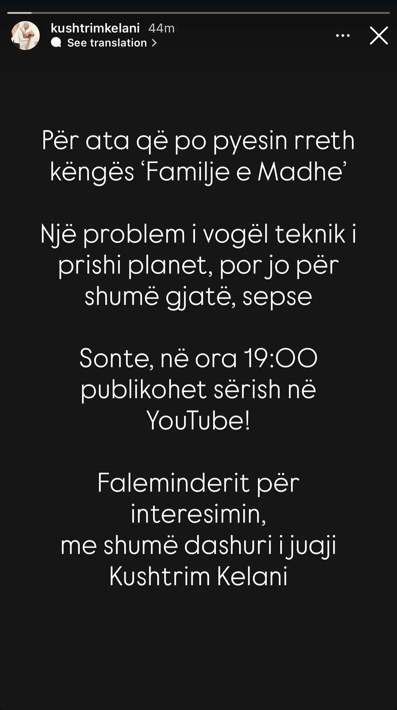 Kushtrim Kelani njofton për rikthimin e këngës së tij pas një problemi teknik